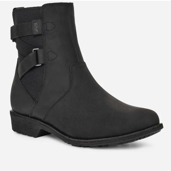 Teva Ellery Black Leather Waterproof Buckle Ankle Boots Size 6 - Picture 1 of 9